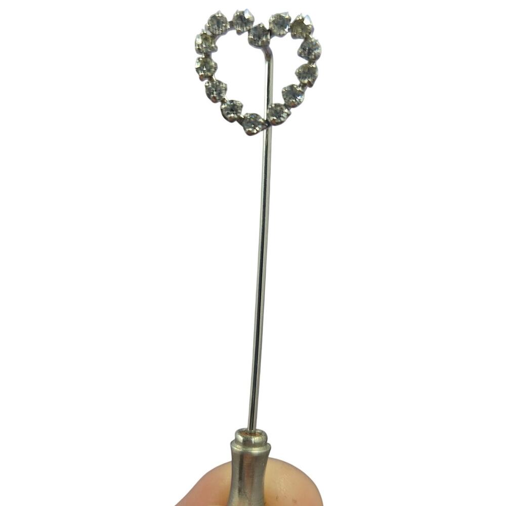 Vintage Krementz Silver Rhinestone Heart Stick Pin/Brooch